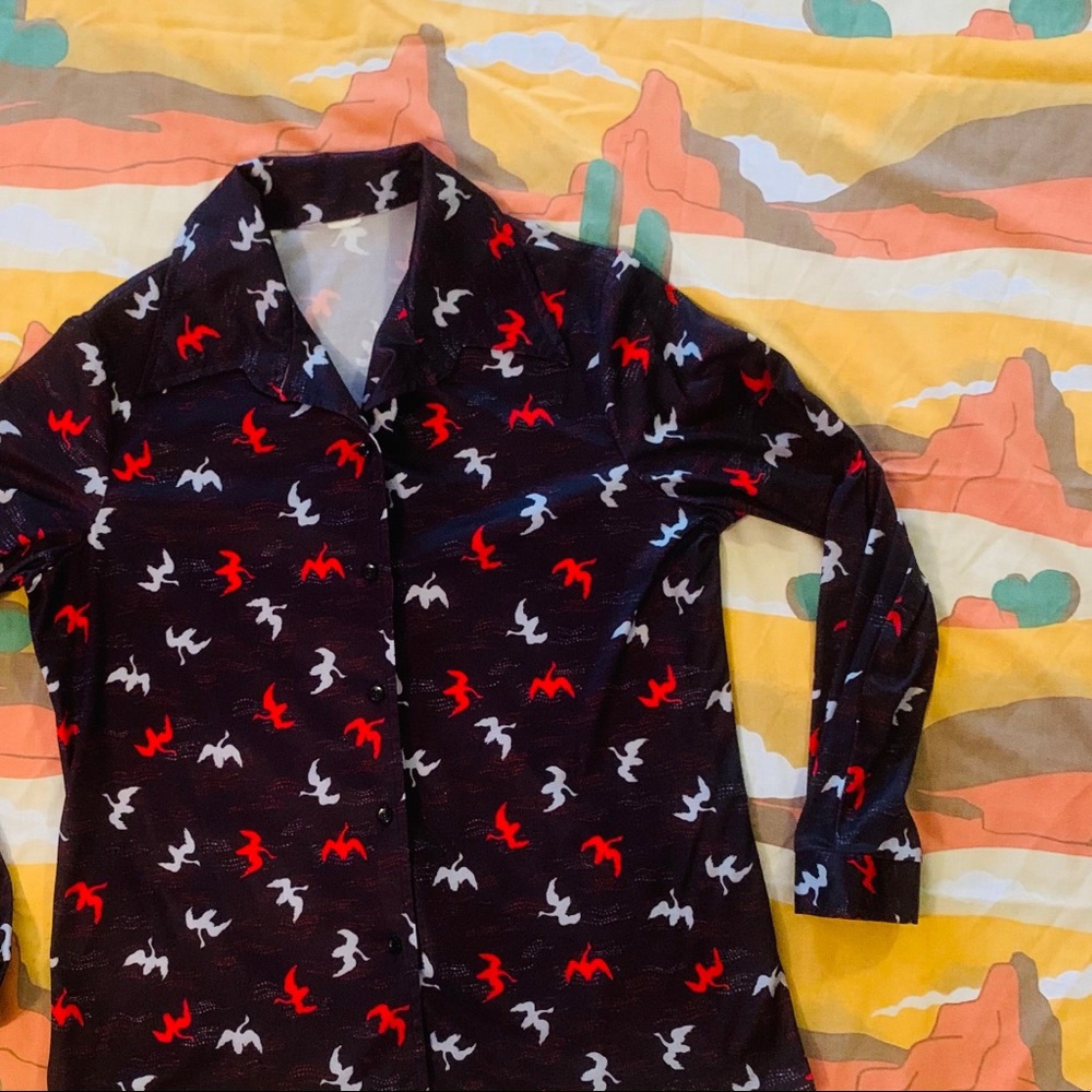 SOLD VTG 1960s/70s Bird Print Button Up